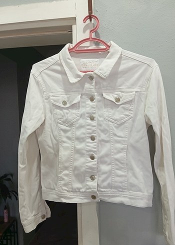 Kadın Beyaz Düğmeli Kot Ceket - Görsel 2