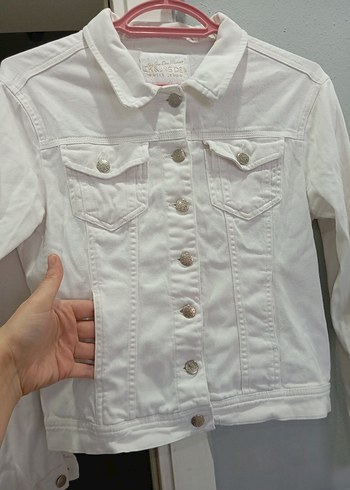 Kadın Beyaz Düğmeli Kot Ceket - Görsel 3