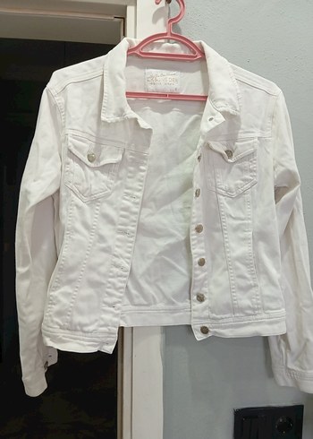 Kadın Beyaz Düğmeli Kot Ceket - Görsel 4