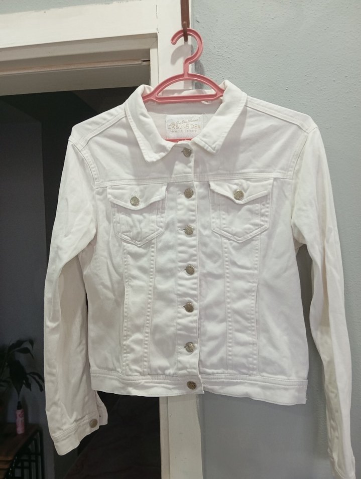 Kadın Beyaz Düğmeli Kot Ceket - Görsel 2
