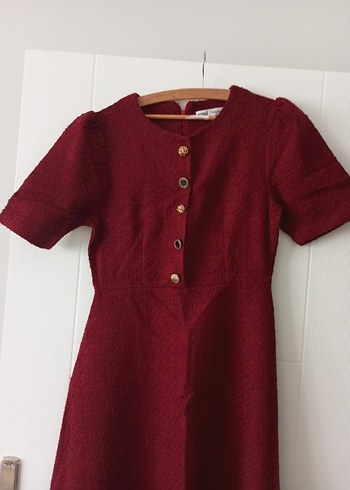 Düğmeli Bordo Midi Elbise yeni elbise hiç kullanılmadı - Görsel 3