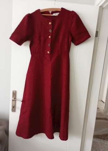 Düğmeli Bordo Midi Elbise yeni elbise hiç kullanılmadı - Görsel 2