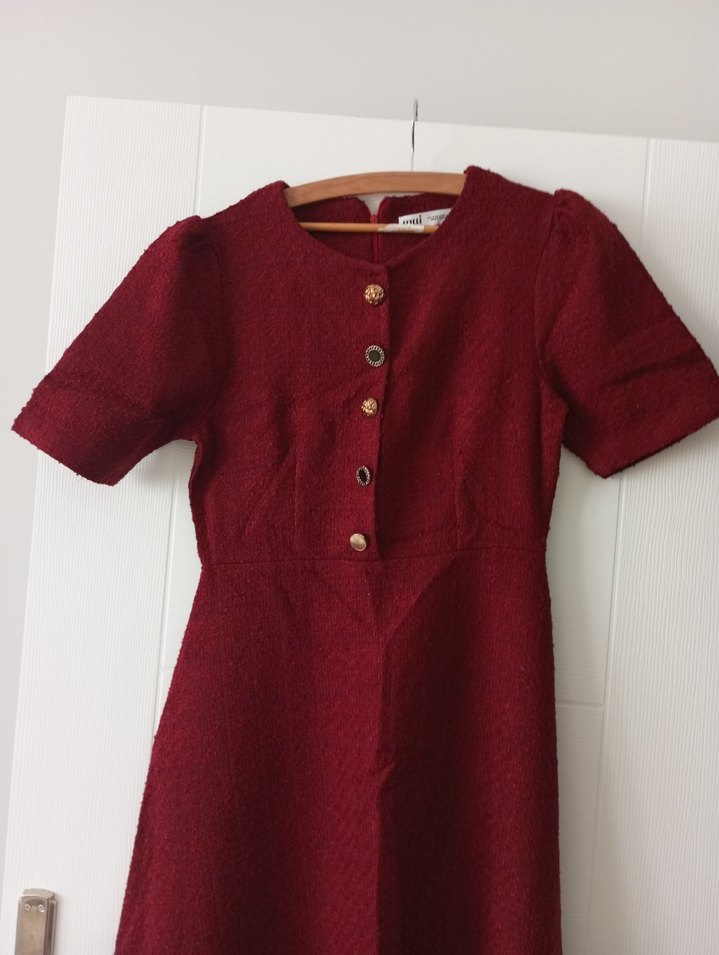 Düğmeli Bordo Midi Elbise yeni elbise hiç kullanılmadı - Görsel 3