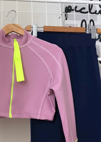 Fermuarlı Pembe Yüksek Yakalı crop dalgıç kumaş