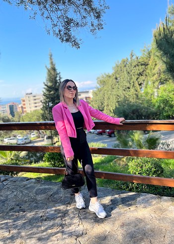 m Beden Pembe Mini Kadın Blazer Ceket