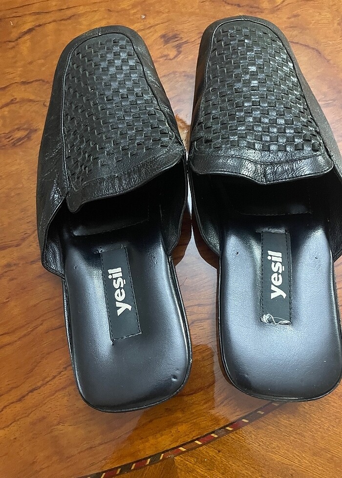 İç dış deri kösele taban el yapımı erkek ev terliği - Görsel 2