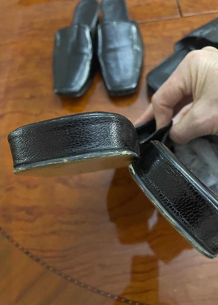 İç dış deri kösele taban el yapımı erkek ev terliği - Görsel 4