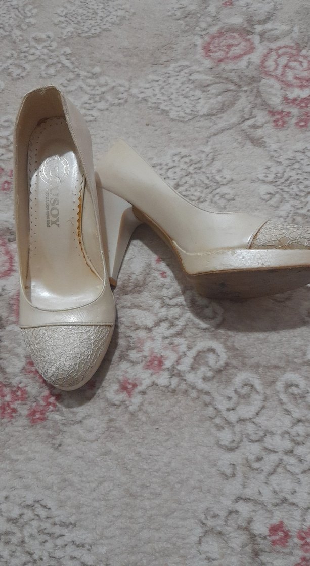 Dantel Detaylı Beyaz Yüksek Topuklu Kadın Ayakkabı - Görsel 2