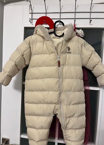 1 Yaş Beden Polo USPA Kürklü Beyaz Bebek Kışlık Tulumu
