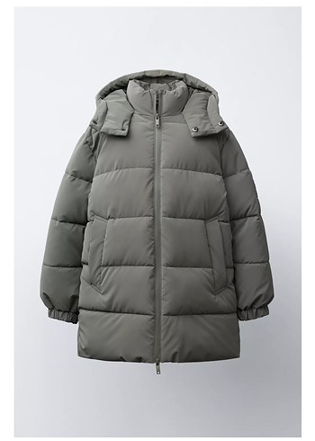 Zara Dik Yakalı Uzun Şişme Mont Kaban - Görsel 2