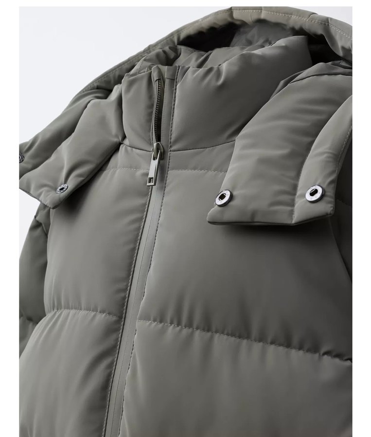 Zara Dik Yakalı Uzun Şişme Mont Kaban - Görsel 5