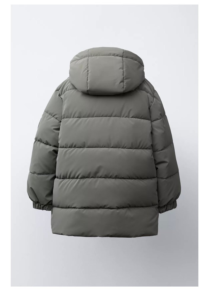 Zara Dik Yakalı Uzun Şişme Mont Kaban - Görsel 4