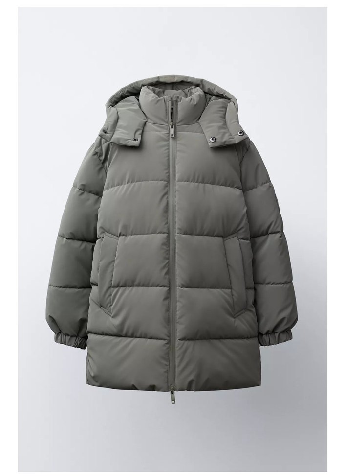 Zara Dik Yakalı Uzun Şişme Mont Kaban - Görsel 2