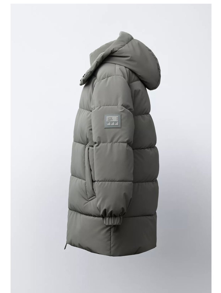 Zara Dik Yakalı Uzun Şişme Mont Kaban - Görsel 3