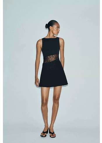 Zara Kısa Dantelli Kombine Elbise - Görsel 2