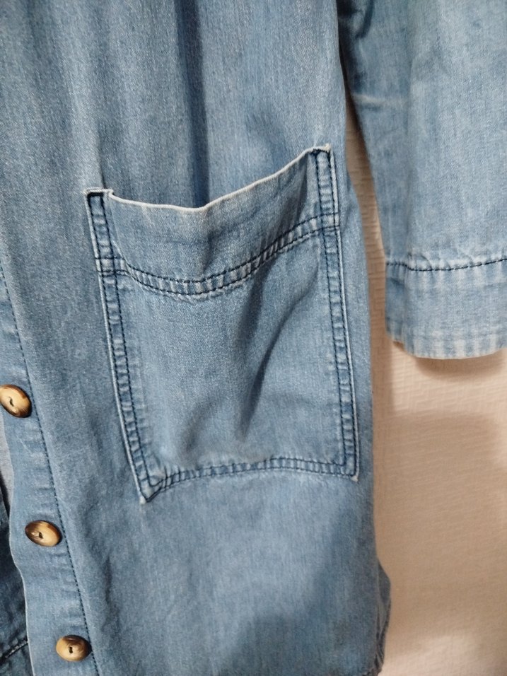 LCW düğmeli Mavi Midi Denim Ceket - Görsel 3