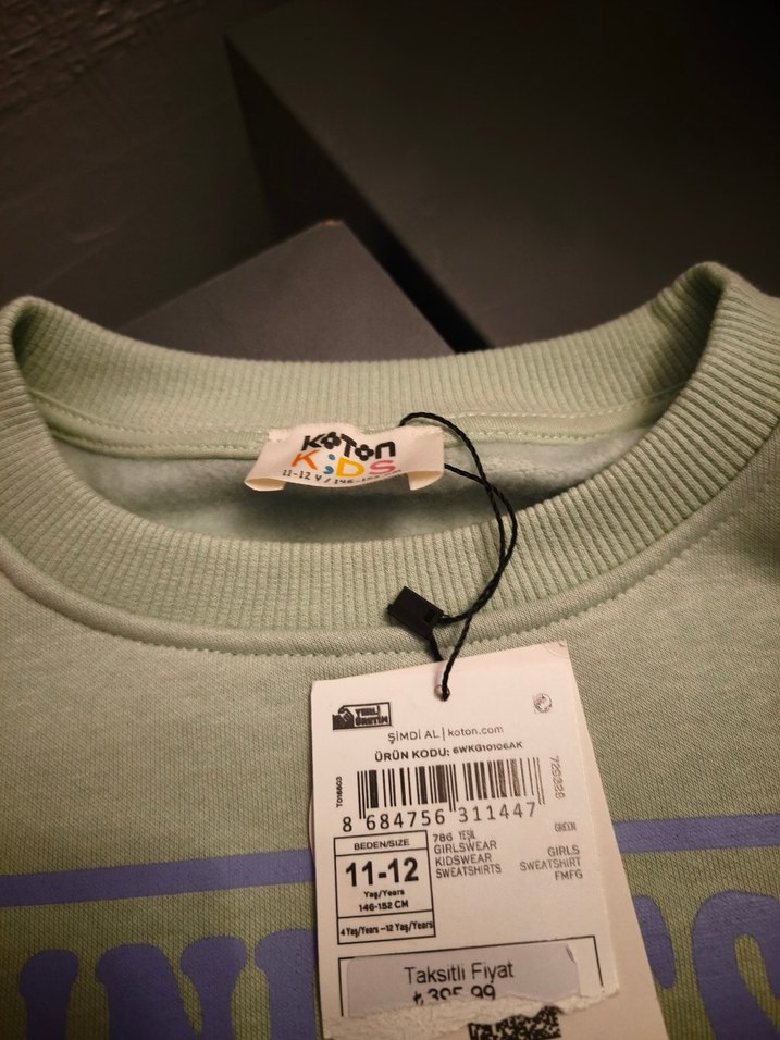 Koton Marka Pastel Mint Kelebekli Rahat Sweatshirt — görsel 4/4
