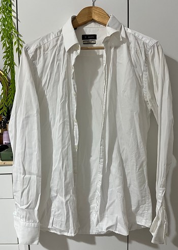 Beyaz Erkek Keten Gömlek, Uzun Kollu, Düğmeli - Görsel 2