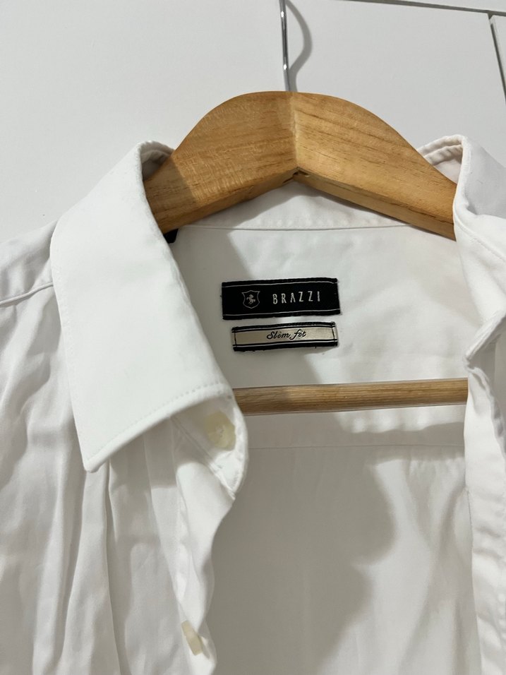 Beyaz Erkek Keten Gömlek, Uzun Kollu, Düğmeli - Görsel 3