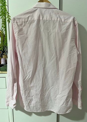 Pembe Keten Erkek Gömlek, Uzun Kollu, Düğmeli - Görsel 4