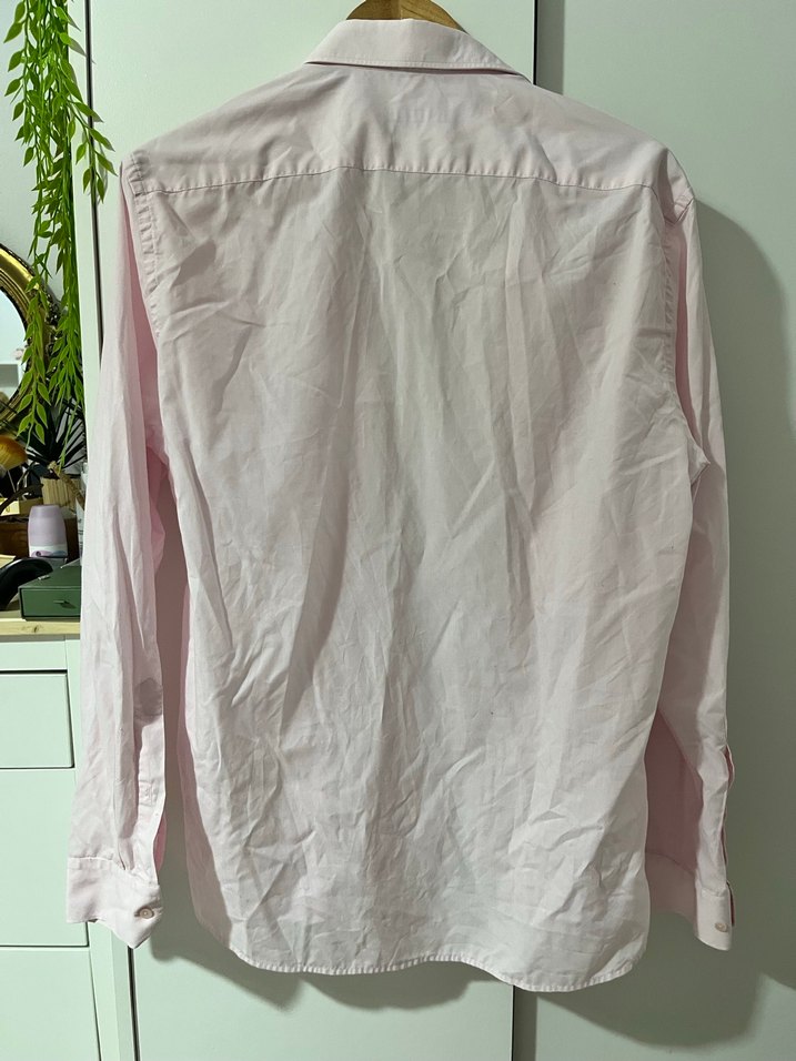 Pembe Keten Erkek Gömlek, Uzun Kollu, Düğmeli - Görsel 4
