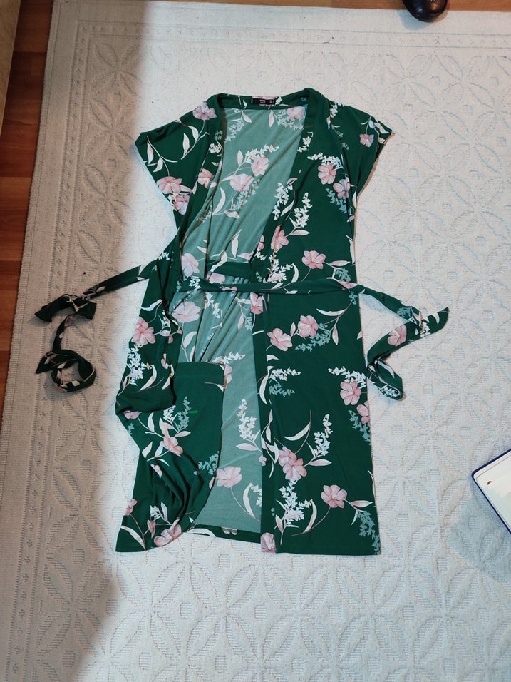 Yeşil Çiçek Desenli Uzun Bohem Elbise - Görsel 2