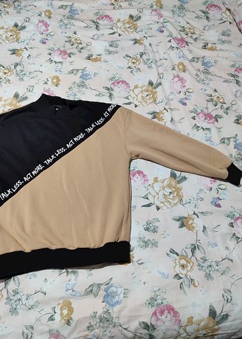 Bej Siyah Oversize Sweatshirt - Görsel 3