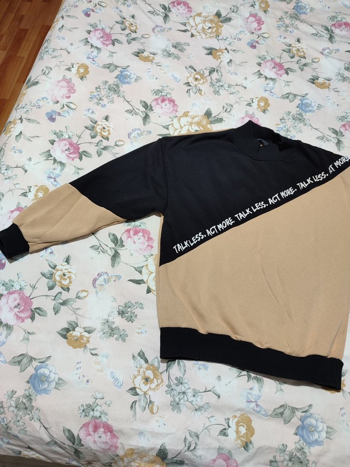 Bej Siyah Oversize Sweatshirt - Görsel 2