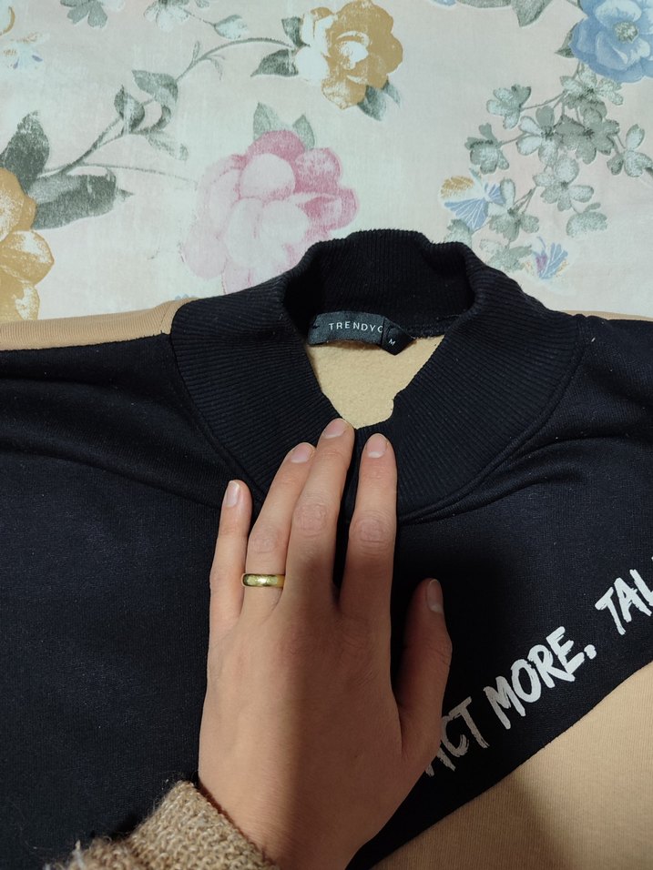 Bej Siyah Oversize Sweatshirt - Görsel 4