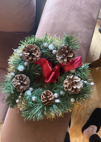 Kahverengi Çam Kozalaklı Dekoratif Çelenk - Görsel 3