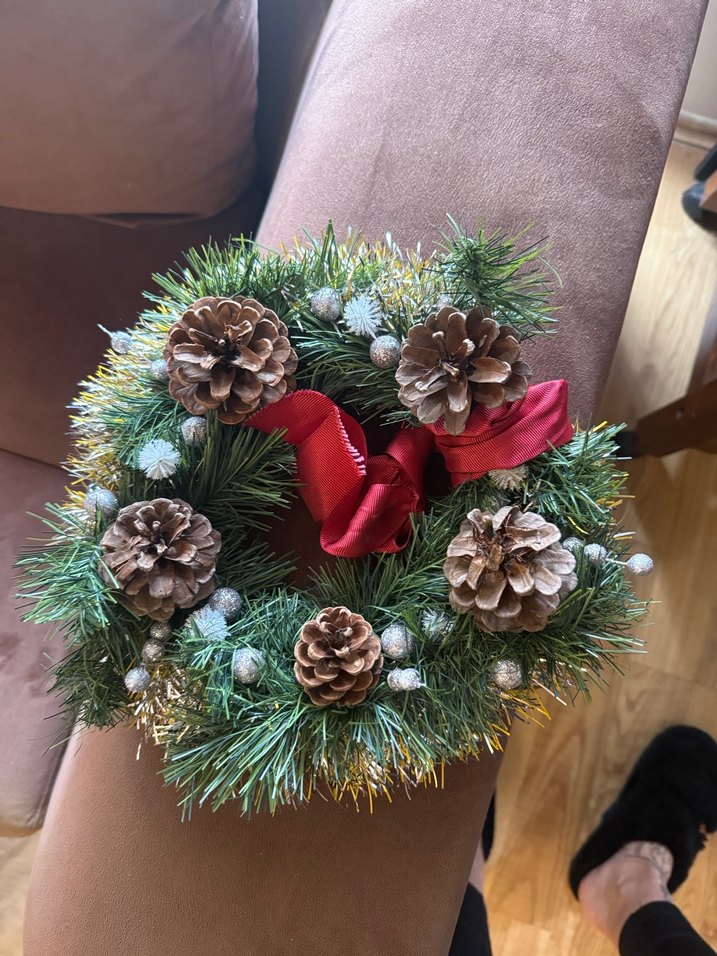 Kahverengi Çam Kozalaklı Dekoratif Çelenk - Görsel 3