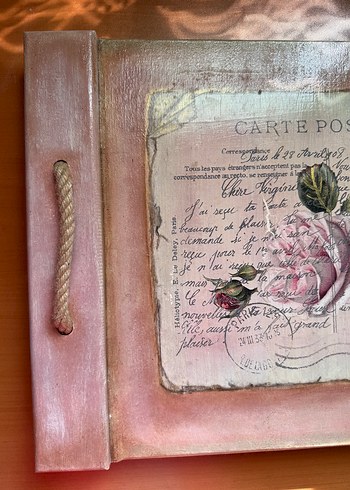 Beden Renk Pastel Bej Vintage Mektup Desenli Tepsi