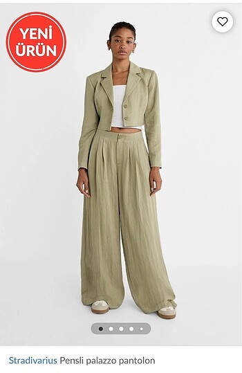 Stradivarius Pensli palazzo pantolon crop ceket takım