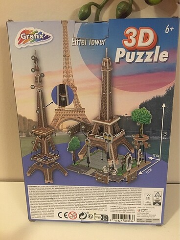 Diğer Eyfel Kulesi 3D Puzzle - 28 parça - 21cm yüksek - 13cm geniş - p
