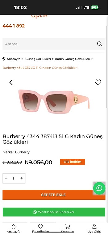 Burberry pembe güneş gözlüğü