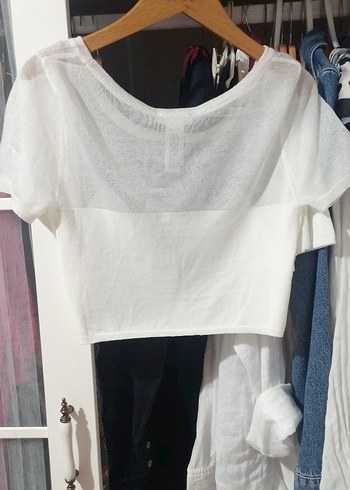 Zara kendinden parıltılı Beyaz Örgü Bohem Crop Top