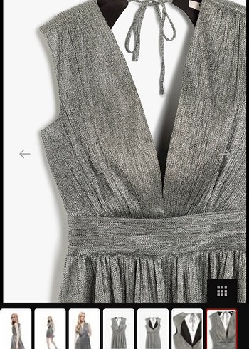 Gri V Yakalı Transparan Midi Abiye Elbise - Görsel 2