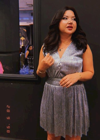 Gri V Yakalı Transparan Midi Abiye Elbise - Görsel 11