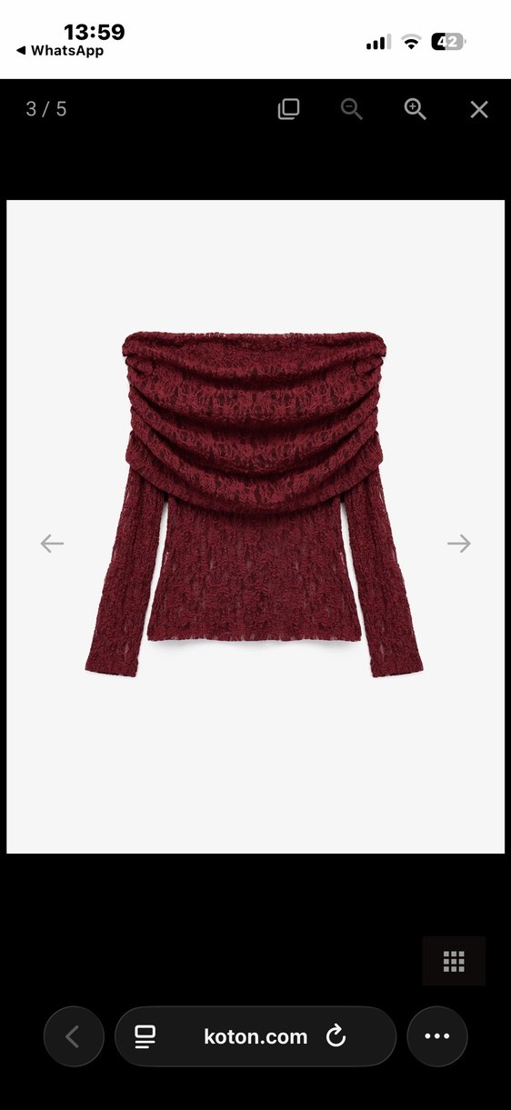 Bordo Dantel Detaylı Tekne Yaka Bluz - Görsel 2