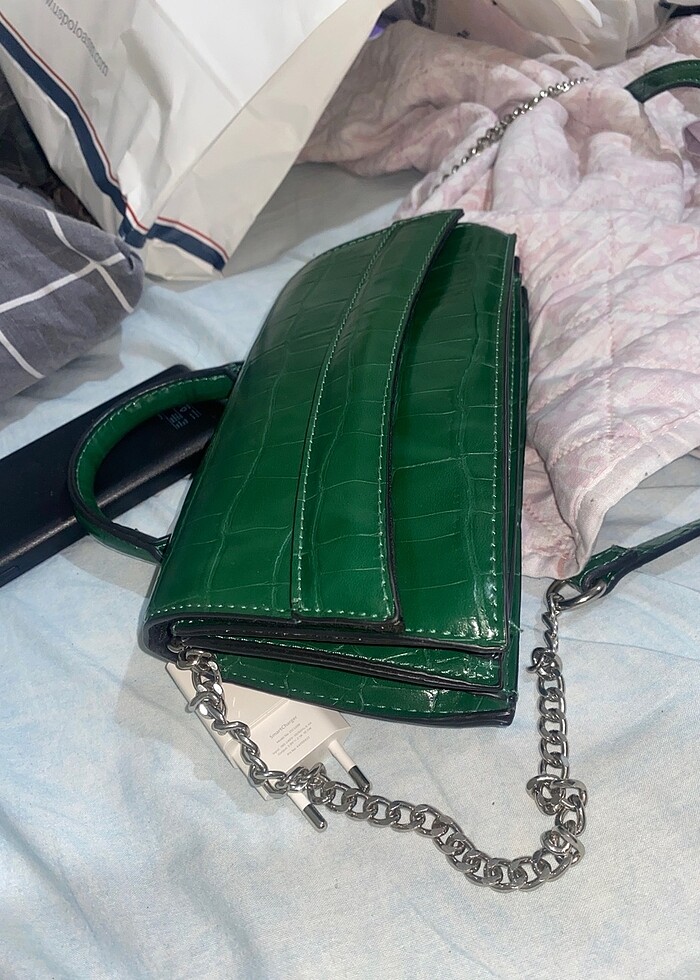 Stradivairus yeşil deri çanta - Görsel 2