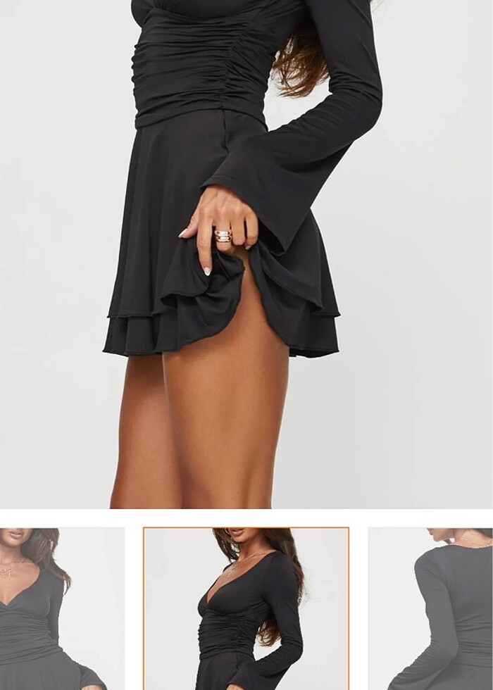 Siyah mini elbise - Görsel 4