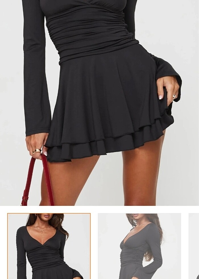 Siyah mini elbise - Görsel 2