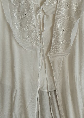 Bohem Nakışlı Uzun Beyaz Kadın Sabahlık - Görsel 8