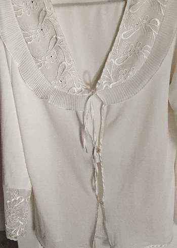 Bohem Nakışlı Uzun Beyaz Kadın Sabahlık - Görsel 10