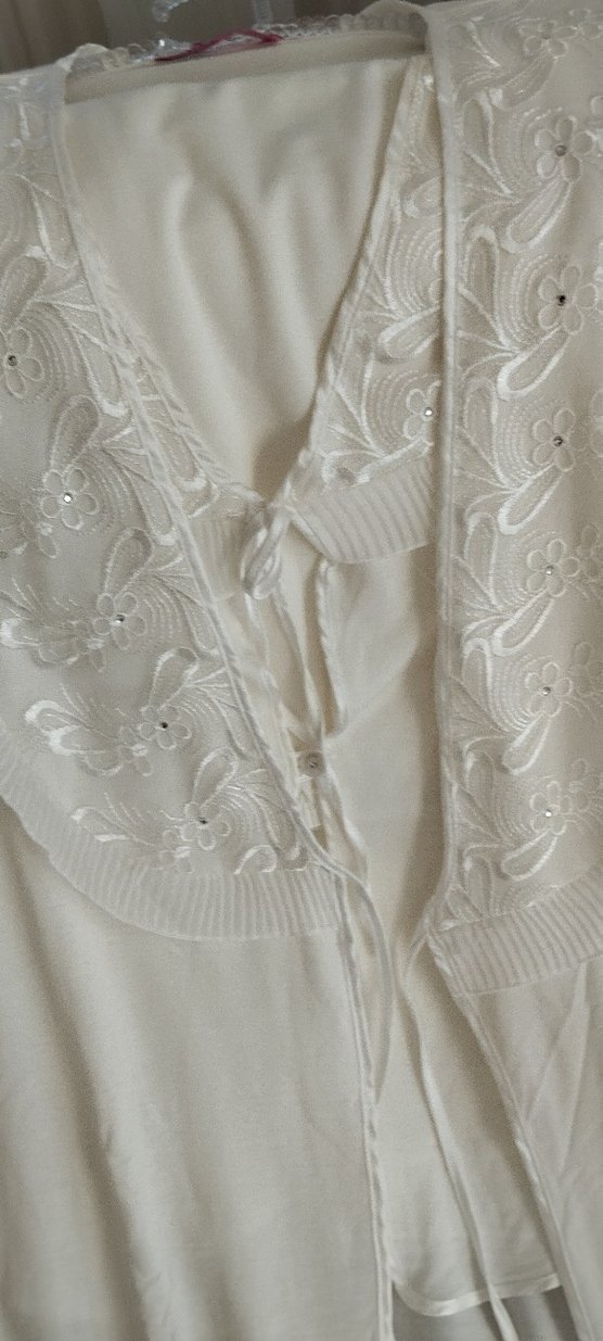 Bohem Nakışlı Uzun Beyaz Kadın Sabahlık - Görsel 5
