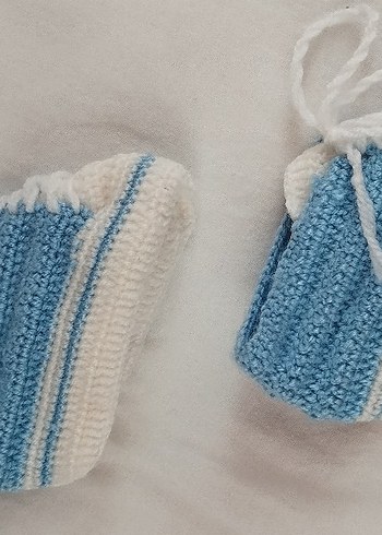 Mavi Örgü Erkek Bebek Patik - Görsel 4