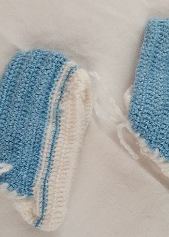 Mavi Örgü Erkek Bebek Patik - Görsel 6