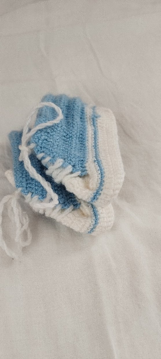 Mavi Örgü Erkek Bebek Patik - Görsel 2