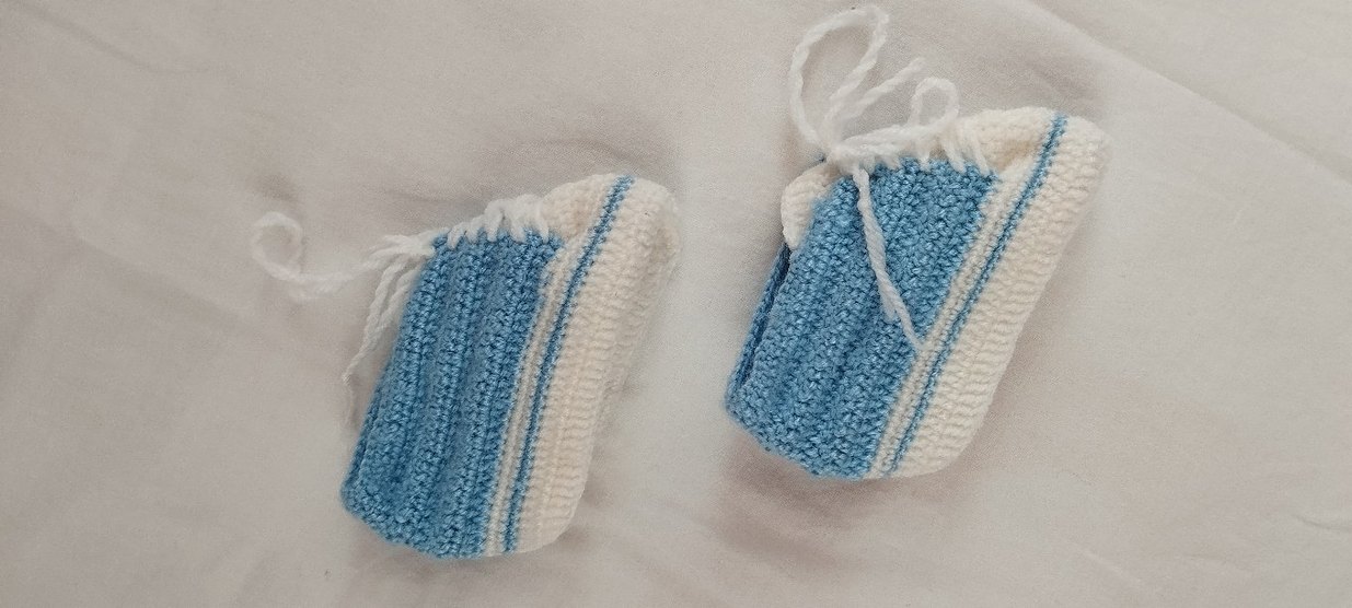 Mavi Örgü Erkek Bebek Patik - Görsel 4