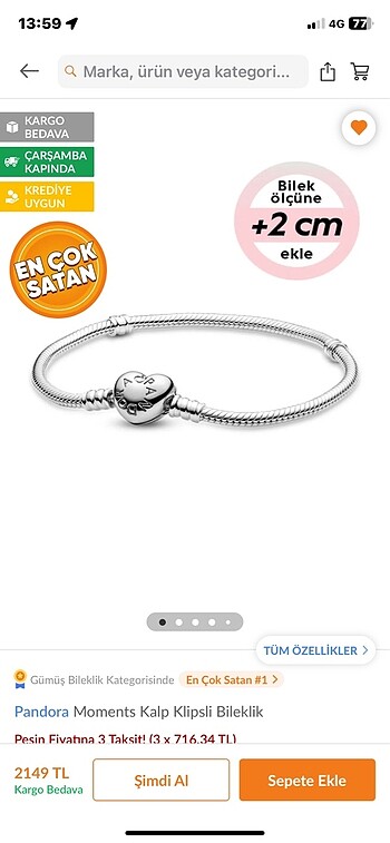 Pandora bileklik 21 cm